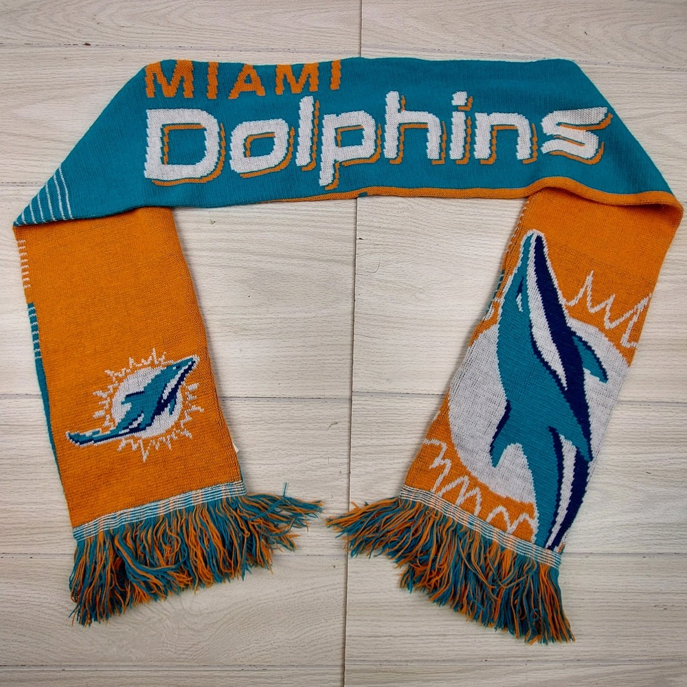 Forever‎ Collectibles Miami Dolphins Scarf Unisex OS Aqua Orange NFL Knit Fringe